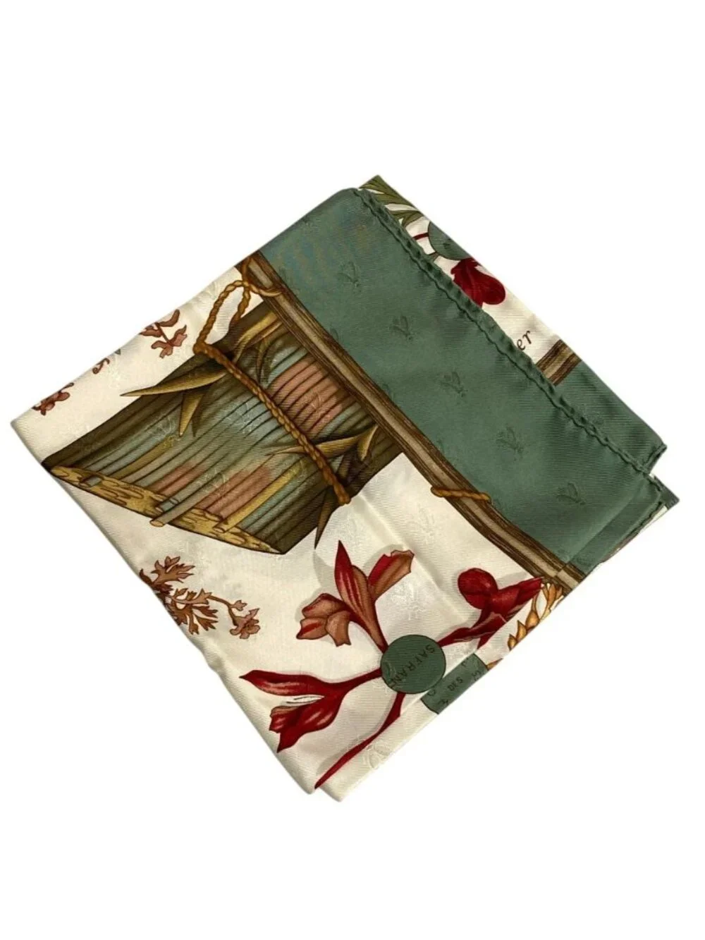 ★SOLD★ Hermes Carre 90 Herbier de Gavarnie Pressed Flowers of Scarf Green - Picture 2 of 10
